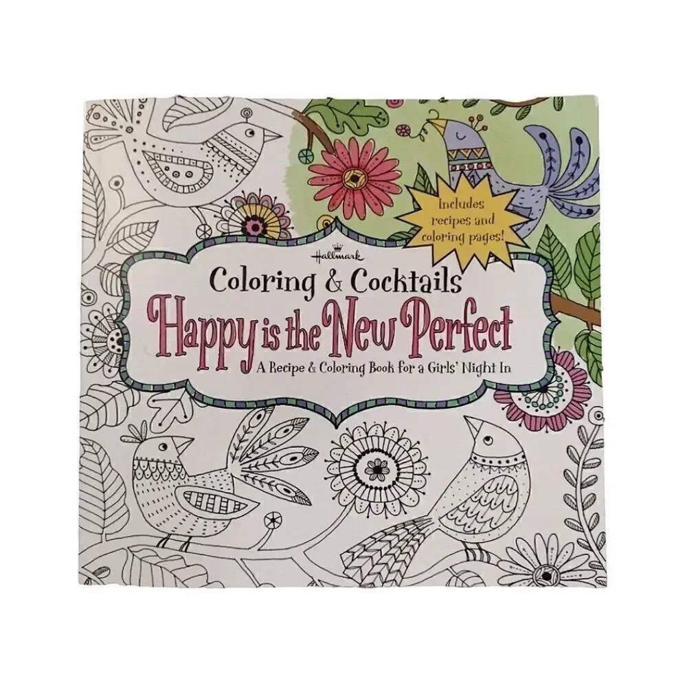 Hallmark Adult Coloring & Cocktails Book with Colored Pencils and Erasers Lot